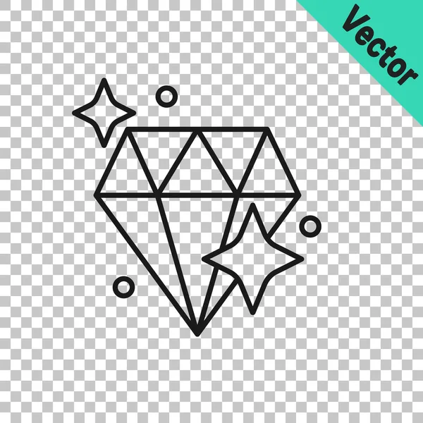 Ligne Noire Icône Diamant Isolé Sur Fond Transparent Symbole Bijoux — Image vectorielle