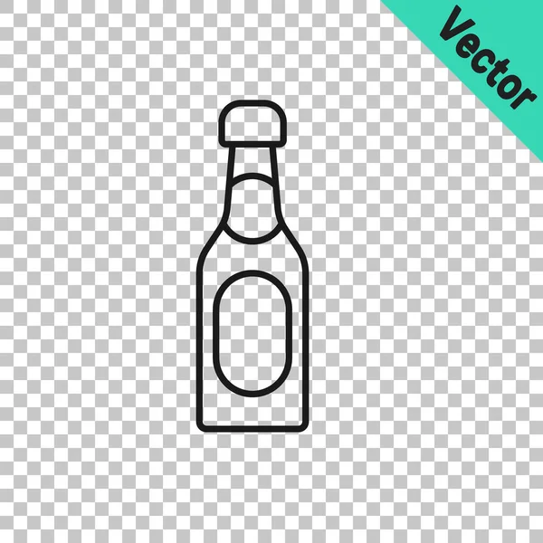 Black Line Champagne Bottle Icon Isolated Transparent Background Vector — Stock Vector