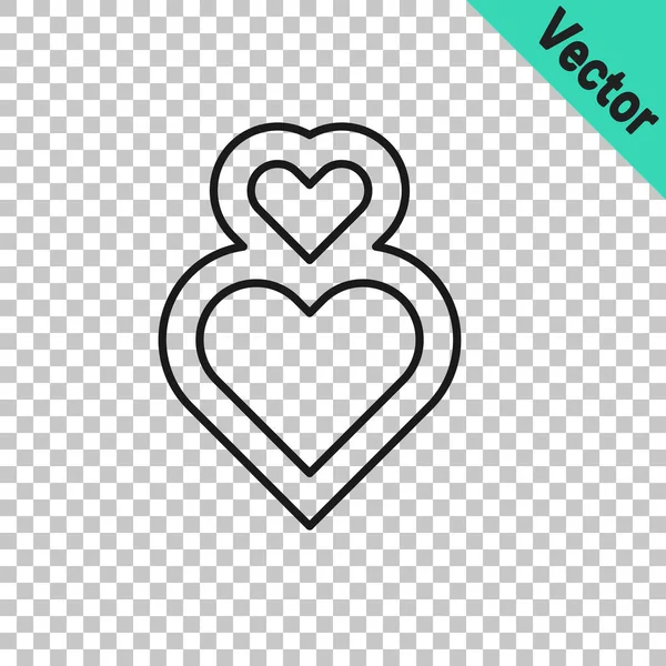 Black Line Heart Icon Isolated Transparent Background Romantic Symbol Linked — Vector de stock