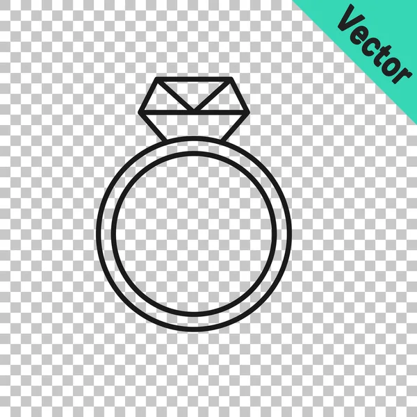 Bague Fiançailles Diamant Ligne Noire Isolée Sur Fond Transparent Vecteur — Image vectorielle