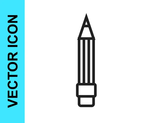 Schwarze Linie Bleistift Mit Radiergummi Symbol Isoliert Auf Weißem Hintergrund — Stockvektor