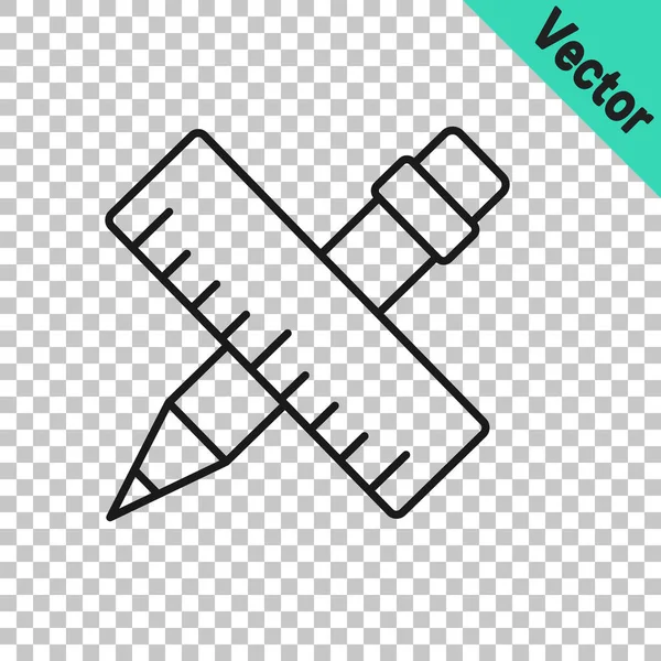 Black Line Crossed Ruler Pencil Icon Isolated Transparent Background Straightedge — Stock Vector
