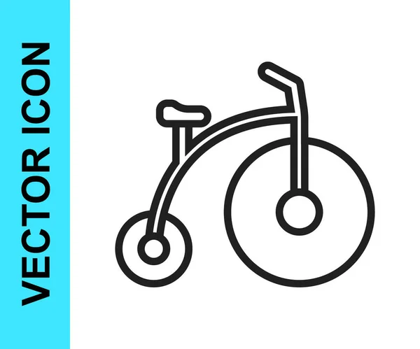 Черная Линия Винтажный Велосипед Одним Большим Колесом Один Маленький Значок — стоковый вектор