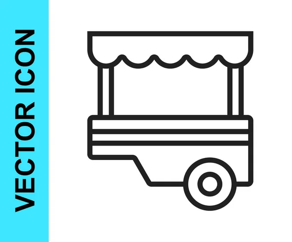 黑线快街购物车与遮阳篷图标隔离在白色背景 城市信息亭 — 图库矢量图片