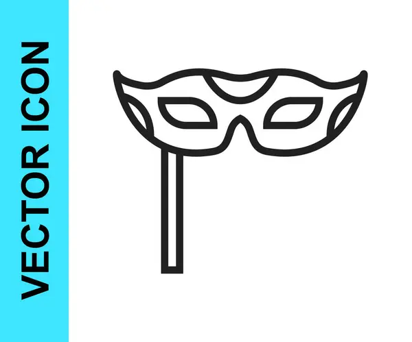 Línea Negra Icono Máscara Festiva Aislado Sobre Fondo Blanco Feliz — Vector de stock