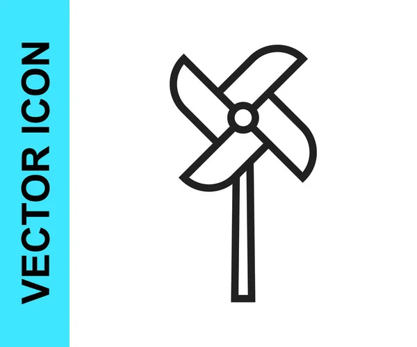 Icono Juguete Pinwheel Línea Negra Aislado Sobre Fondo Blanco Icono — Vector de stock