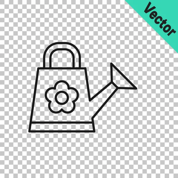 Black Line Watering Can Icon Isolated Transparent Background Irrigation Symbol — Vetor de Stock