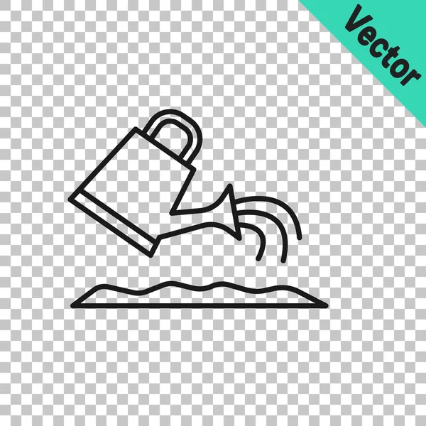 Black Line Watering Can Icon Isolated Transparent Background Irrigation Symbol — Vetor de Stock