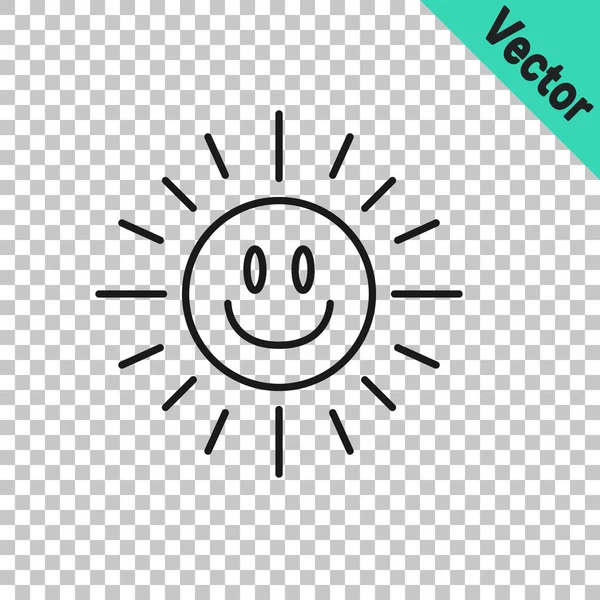 Black Line Sun Icon Isolated Transparent Background Vector — Stock Vector