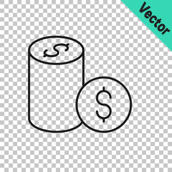 Black Line Casino Chip Pictograma Simbol Dolar Izolat Fundal Transparent — Vector de stoc