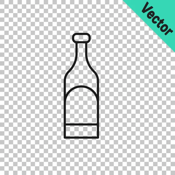 Línea Negra Icono Botella Vino Aislado Sobre Fondo Transparente Vector — Vector de stock