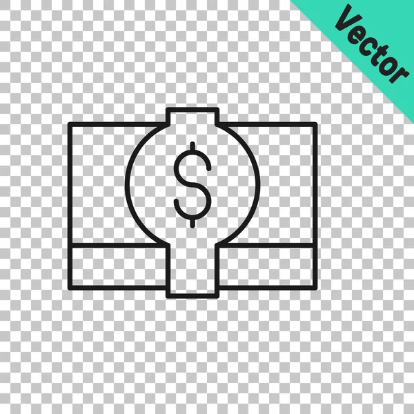 黑线堆栈纸货币现金图标孤立在透明的背景下 钞票堆积如山 比尔货币 — 图库矢量图片