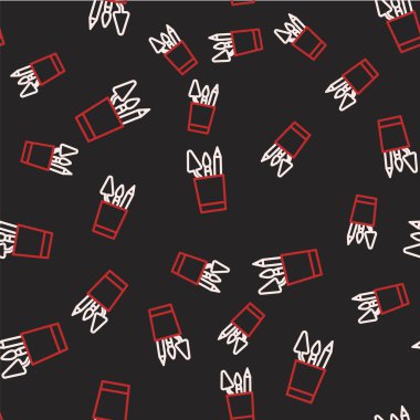 Çizgi Kalem kutusu kırtasiye simgesi siyah arkaplanda izole edilmiş kusursuz desen. Kalem, kalem, cetvel. Vektör