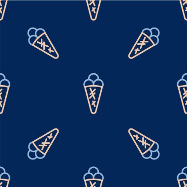 Waffle konisi ikonunda çizgi dondurması mavi arka planda izole edilmiş pürüzsüz desen. Güzel sembol. Vektör