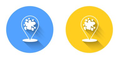 Beyaz boya sprey ikonu uzun gölge arkaplan izole. Çember düğmesi. Vektör