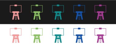 Ahşap sehpa ya da resim tahtası simgesini siyah beyaz arkaplanda izole et. Vektör