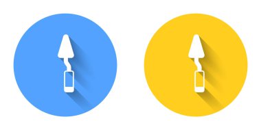 Beyaz Palet bıçak ikonu uzun gölge arkaplanlı izole edilmiş. Çember düğmesi. Vektör