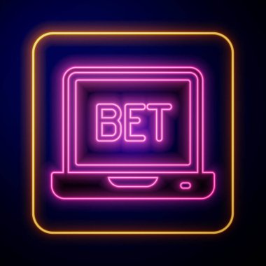 Parlayan neon çevrimiçi spor bahisleri siyah arka planda izole edilmiş. Spor bahisçisi. Online bahis para kazandırır. Vektör