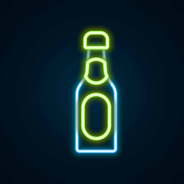 Zářící Neonová Čára Ikona Láhev Šampaňského Izolované Černém Pozadí Barevný — Stockový vektor