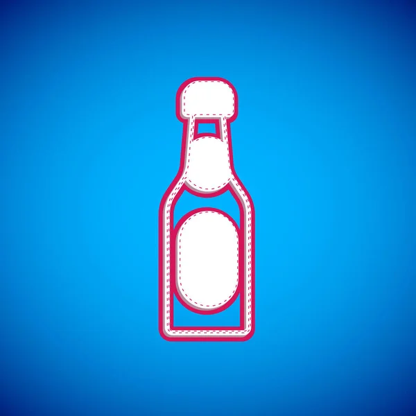 白色香槟瓶子图标孤立在蓝色背景 — 图库矢量图片