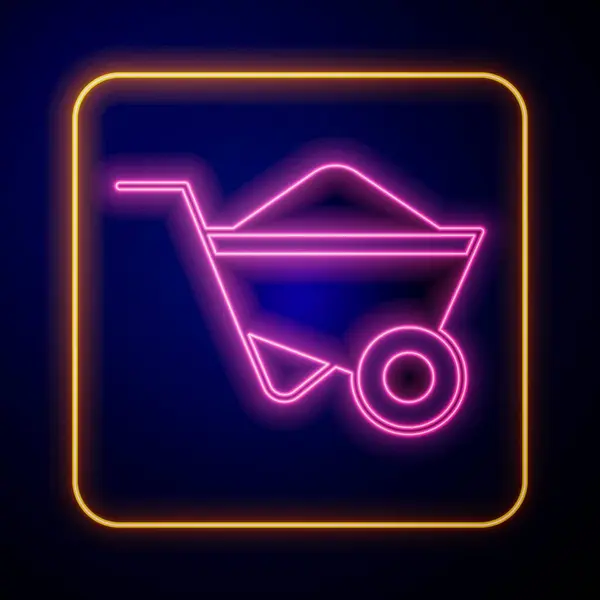 Glowing Neon Wheelbarrow Icon Isolated Black Background Tool Equipment Agriculture — Vettoriale Stock