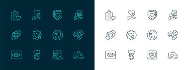 Kan bağışı, Ethnoscience, diş bakımı, klinik kayıt dizüstü bilgisayarı, Heart Cross, bağışıklık sistemi, hasta ve ikon. Vektör