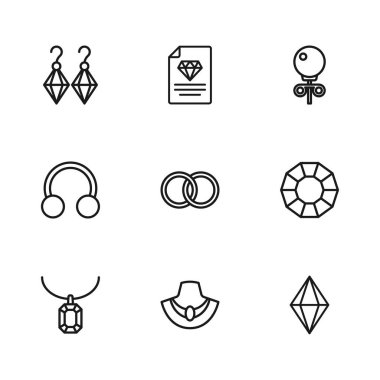 Manken, elmas, mücevher taşı, alyans, küpe, küpe, elmas ve piercing ikonu gibi şeyler. Vektör