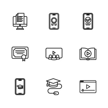 Fare, Ses Kitabı, Online oyun videosu, sınıf, quiz, test, araştırma, eğitim diploması ve sertifika şablon ikonu ile satır mezuniyet başlığını ayarla. Vektör