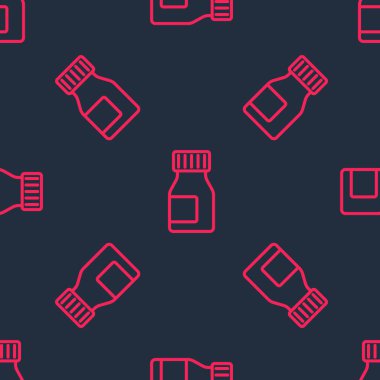 Kırmızı çizgi, hap kapsülü ikonunun vitamin kompleksi siyah arkaplanda izole edilmiş. Sağlıklı bir yaşam tarzı. Vektör