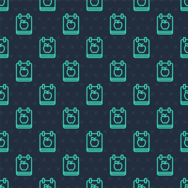 Yeşil çizgi diyet planı simgesi mavi arkaplanda izole edilmiş, pürüzsüz desen. Fitness maratonu konsepti, düzgün beslenme, sağlıklı yemek, güzel vücut, sebze, zayıflama. Vektör