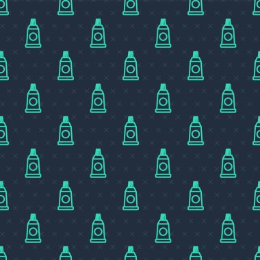 Mavi arka planda izole edilmiş boya paleti simgesi olan yeşil çizgi tübü. Vektör