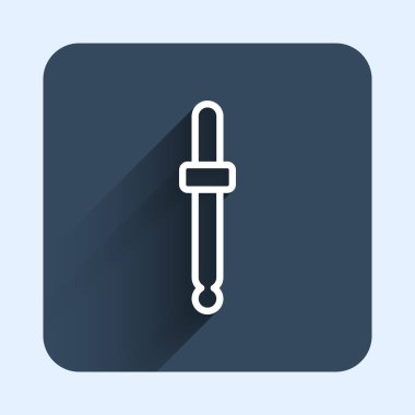 Beyaz çizgi göz damlası renk seçici palet simgesi uzun gölge arkaplanı ile izole edilmiş. Mavi kare düğme. Vektör