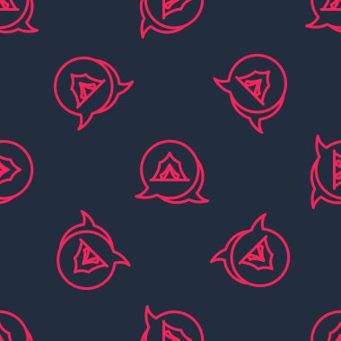 Kırmızı çizgi sirk simgesi siyah arkaplanda izole edilmiş kusursuz desen. Karnaval kamp çadırı. Eğlence parkı. Vektör