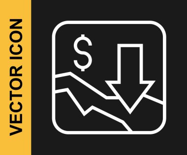 White line Financial growth decrease icon isolated on black background. Increasing revenue.  Vector