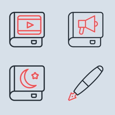 Satır kitabı, Kuran 'ın kutsal kitabı, dolmakalem ucu ve sinema ikonu hakkında. Vektör