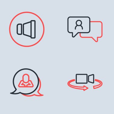 Konuşma baloncuğu sohbetini, 360 derecelik görüntüyü ve Hoparlör hacim simgesini ayarla. Vektör