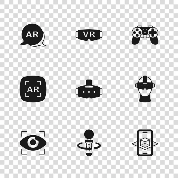 Набор Включает Игру Очки Виртуальной Реальности Моделирование Gamepad Дополненный Иконку — стоковый вектор