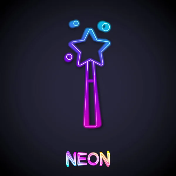 Zářící Neonová Čára Ikona Kouzelné Hůlky Izolovaná Černém Pozadí Kouzelný — Stockový vektor
