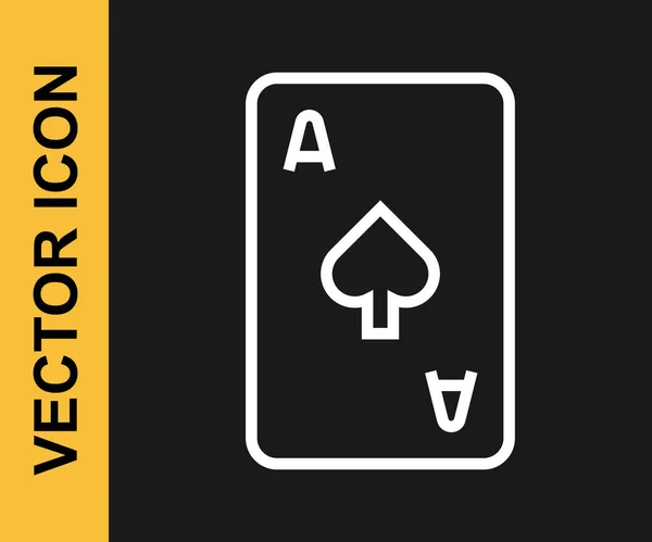 Linha Branca Playing Card Spades Symbol Icon Isolated Black Background — Vetor de Stock