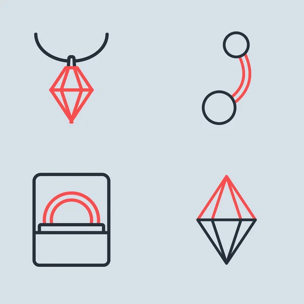 Definir Linha Piercing Diamante Anel Noivado Caixa Gem Pedra Colar — Vetor de Stock