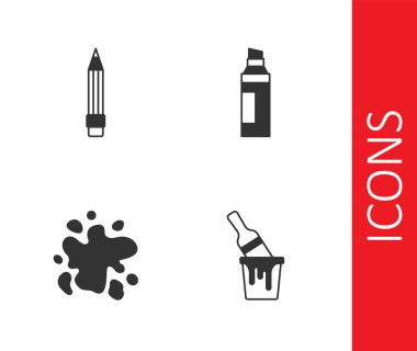 Boya kovasını fırça, silgi, sprey ve kalem simgesiyle ayarla. Vektör