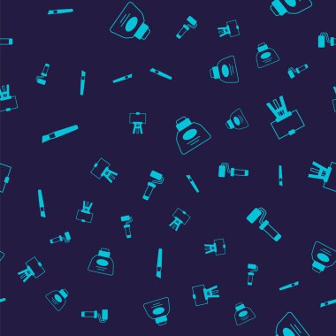 Boya fırçası, odun sehpası, mürekkep hokkası ve silindiri kusursuz desen. Vektör