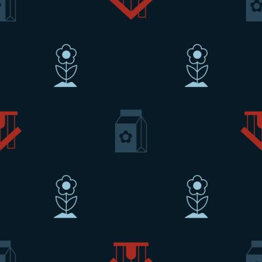 Çiftlik evini ayarlayın, tohumlarla dolu paketleri ve çiçekleri pürüzsüz bir düzene sokun. Vektör