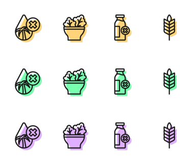 Laktoz toleransı, palmiye yağı, salata kasesi ve buğday ikonu. Vektör