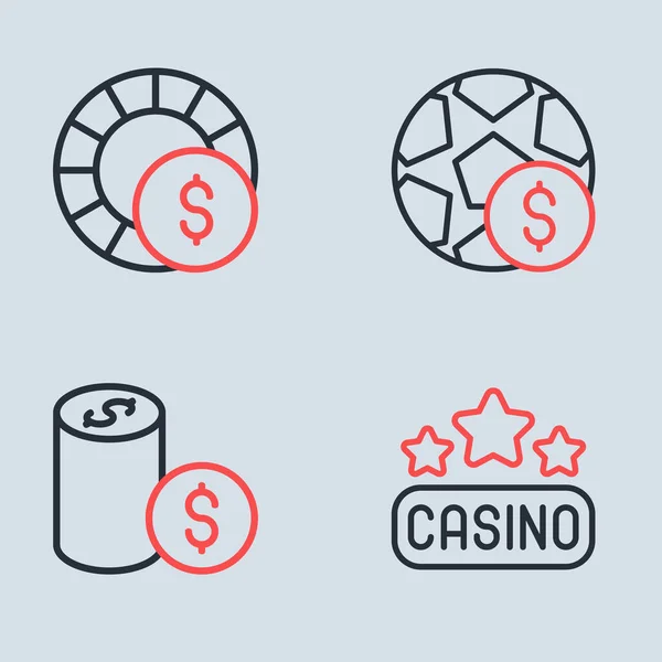 Ställ Linje Fotbollsspel Pengar Kasino Chip Med Dollar Skylt Och — Stock vektor
