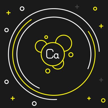 Çizgi kalsiyum kimyasal element simgesi siyah arkaplanda izole edildi. Renkli taslak konsepti. Vektör