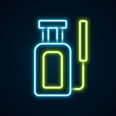 Su, gübre ve siyah zemin üzerinde izole edilmiş kimyasallar için parlayan neon hattı spreyi. Renkli taslak konsepti. Vektör