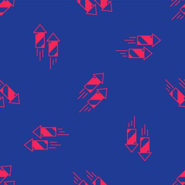 Kırmızı Havai fişek roket ikonu mavi arka planda izole edilmiş. Eğlence partisi anlayışı. Patlayıcı havai fişek sembolü. Vektör