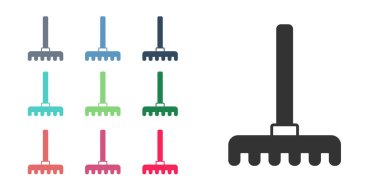 Siyah Bahçe tırmık simgesi beyaz arkaplanda izole edildi. Bahçecilik, tarım, çiftçilik aleti. Toprak işçisi. Temizlik ekipmanları. Simgeleri renklendirin. Vektör