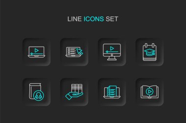 Online Ses Defteri, Online Quiz, Test, Anket, Kitap Bağışı, Eğitim, Video Oynat ve Simge. Vektör